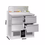 Saladette / mesa de preparação PREMIUM - 0,9 x 0,7 m - com 4 gavetas 1/2