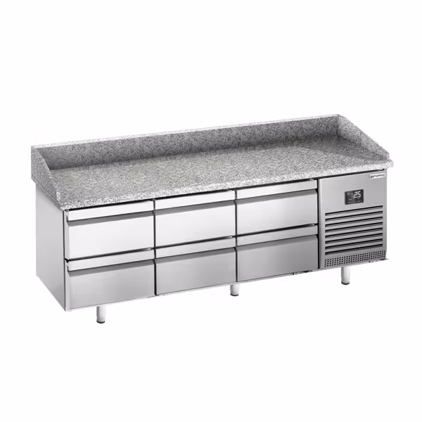 Pizzawerkbank PREMIUM PLUS - 1980x700mm - met granieten werkblad - met 6 laden