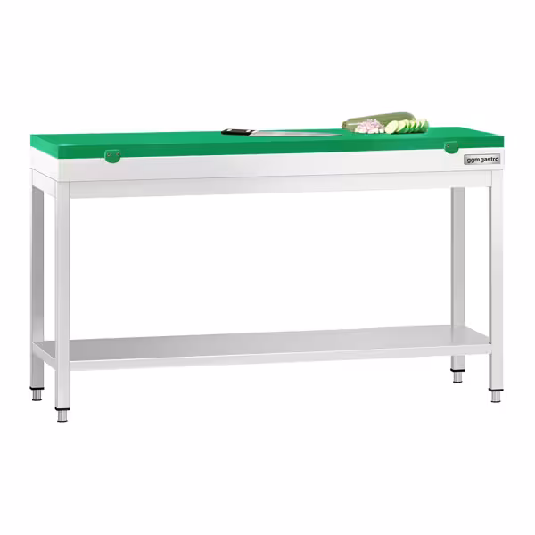 Rostfri arbetsbänk PREMIUM - 1600x800 mm - med underhylla - inkl. skärbräda grön