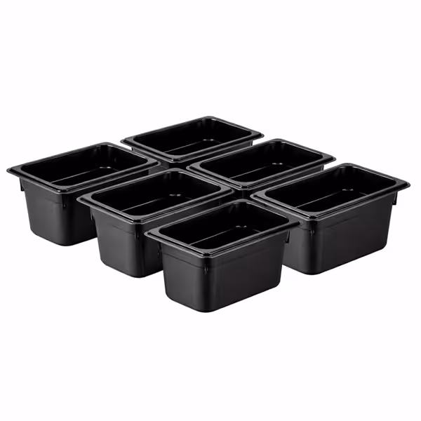 (6 st) Kantin i polykarbonat GN 1/3 - svart - 5,3 l - Djup: 150 mm