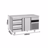 Koelwerkbank PREMIUM - 1400x700mm - met 1 deur - met 3 lades