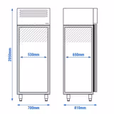 Armoire réfrigérée vitrée négative en acier inoxydable AISI 430 PREMIUM - GN 2/1 - 700 L - avec 1 porte vitrée & 3 grilles GN 2/1 & 3 paires de glissières