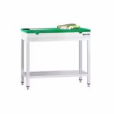 Mesa de trabajo de acero inoxidable central PREMIUM - 800x600mm - con estante inferior y refuerzo omega - con tabla de corte verde