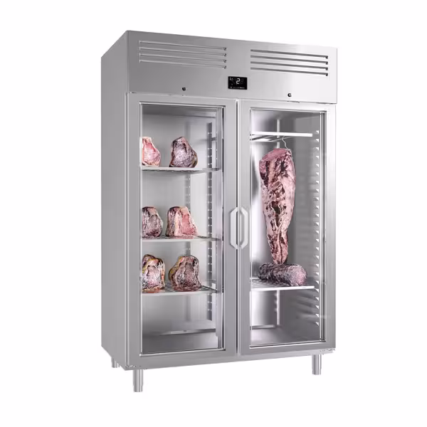 Professionele vleesrijpingskast - 1325x868mm - met 2 glazen deuren - RVS - 1240 liter