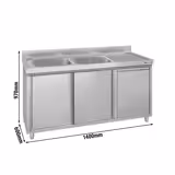 Unidade de lava-loiça - 1400x600mm - com caixote do lixo e 2 lava-loiças à esquerda