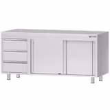 Ερμάριο από ανοξείδωτο ατσάλι ECO - 1800x600 mm - με 3 συρτάρια αριστερά, με συρόμενες πόρτες