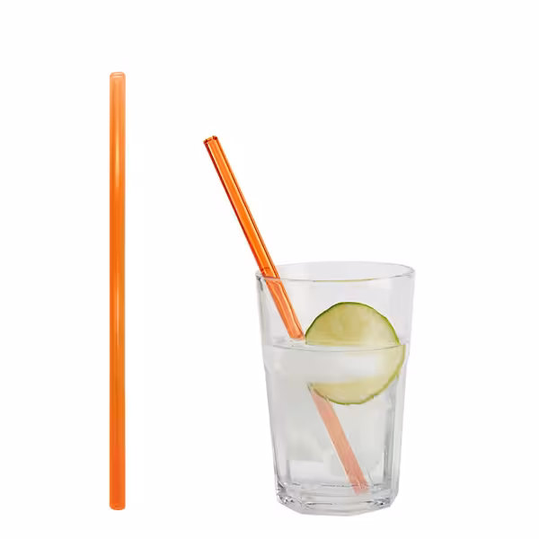 (50 szt.) Słomki szklane - 200mm - ø8mm - proste - Neon Orange - ze 1 szczoteczką do czyszczenia z nylonu
