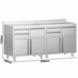 Munkaszekrény 2,25 m - kávégéphez - 2000x600 mm - 4 fiók, 2 ajtó, 2 zaccfiók - felhajtott peremmel