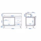 Mesa de preparación PREMIUM - 1,4 x 0,7 m - con 2 puertas de cristal