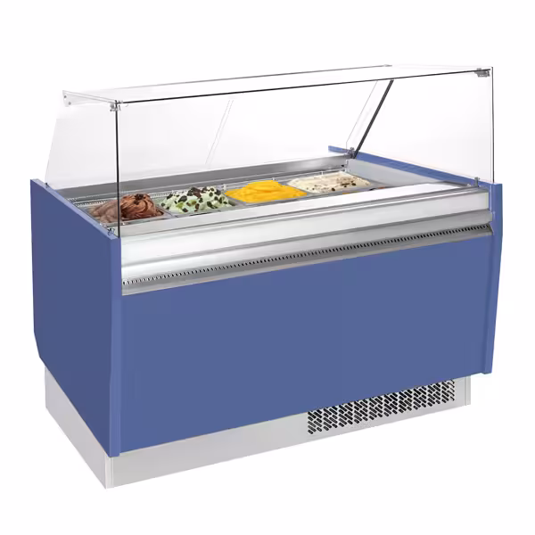 Vetrina Gelato LIAM - 1562mm - Refrigerazione statica - con Illuminazione LED - per 13+13x Vasca da gelato da 5 Litri - Sbrinamento automatico - Blu