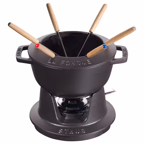 STAUB | Cast Iron Fondue Set – Ø 18 cm - Black - 6 Forks, Burner, Board