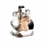 (6 pieces) Commercial condiment set PRO - Stainless steel stand - Incl. 3 glass containers