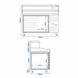 Mesa pizzera refrigerada PREMIUM - 1500x800mm - encimera de granito - con 1 puertas ciegas y 7 cajones - incl. vitrina refrigerada superior - 7x GN 1/4