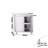 Tavolo armadiato in acciaio inox PREMIUM - 800x600mm - con 2 porte a battente - con alzatina