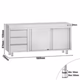 Tavolo armadiato in acciaio inox ECO - 1800x700mm - con 3 cassetti a sinistra