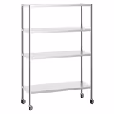 Estante em aço inoxidável PREMIUM - 1200x500mm - com 4 prateleiras (AJUSTÁVEL) - incl. 4 rodas