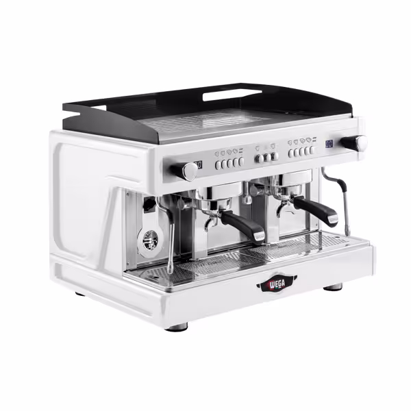 WEGA | Airy - Macchina portafiltro - 2 gruppi - 3,85 kW - con 2 montalatte e acqua calda - Bianco