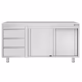 Table armoire en acier inoxydable ECO - 1600x700mm - avec 3 tiroirs à gauche et portes coulissantes
