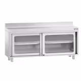 Ερμάριο από ανοξείδωτο ατσάλι PREMIUM - 1800x600 mm - με γυάλινες συρόμενες πόρτες - με υπερυψωμένη πλάτη 100 mm