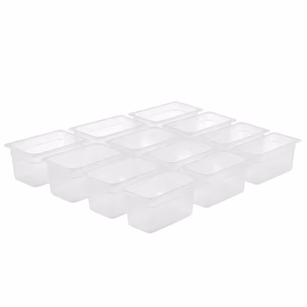 (12 Stück) Polycarbonat-Behälter GN 1/4 - Transparent - Höhe: 150mm