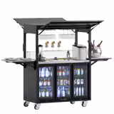 Station de cocktail mobile – avec réfrigérateur de bar, plan de travail, porte-verres et éclairage LED – rabattable