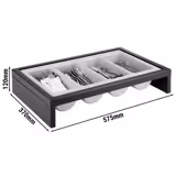 Cutlery Tray BRIDGE - 575x370mm - Height: 120mm - Polypropylene (PP) - with 4 compartments - 2-piece set - removable cutlery container - Dark Brown/Grey