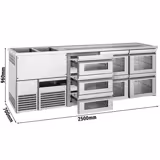 منضدة البار PREMIUM - 2500x700mm - 7 أدراج زجاجية