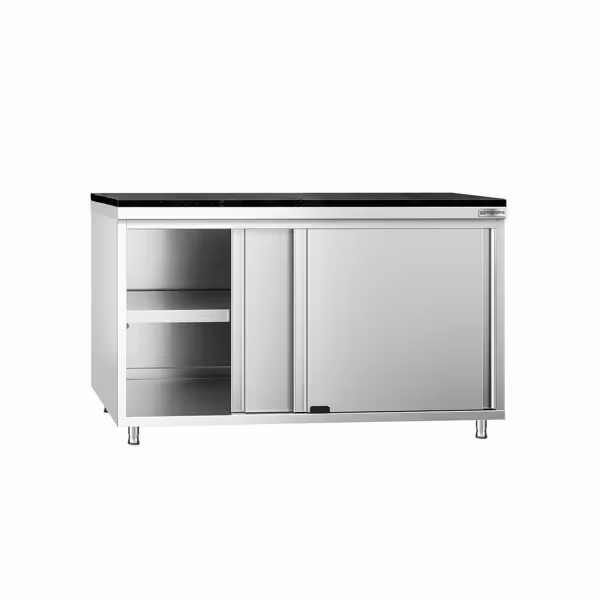 Roestvrijstalen werkkast PREMIUM - 1400 x 800 mm - met schuifdeur - incl. granieten werkblad