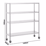 Estante em aço inoxidável PREMIUM - 1600x500mm - com 4 prateleiras (AJUSTÁVEL) - incl. 4 rodas