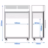 Szafa chłodnicza ze stali nierdzewnej ECO - 1200L - 1480x730mm - 2 drzwi, przeszklona - chłodzenie wentylowane; zamek