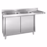 Commercial Dishwasher Sink with Cupboard PREMIUM - 2000x700mm - 2 Bowls, Left-Hand Bowl