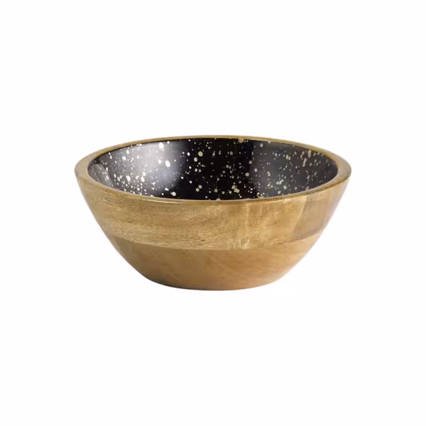 (6 pieces) Mango Wood Buffet Bowl Set – 0.8 L - Ø 200 mm - Black/Gold - Starry Sky Interior