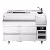 Mesa refrigerada de coctelería - 1,4 x 0,6 m - 150 litros - con 4 cajones 1/4 y estantes