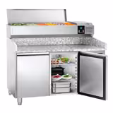 Commercial Pizza Prep Counter - Granite Top PREMIUM - 1500x800mm - with 2 doors - incl. refrigerated topping unit - 6x GN 1/3