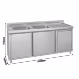 Mueble fregadero - 1800x700mm - con cubo de basura y 2 lavabos a la izquierda