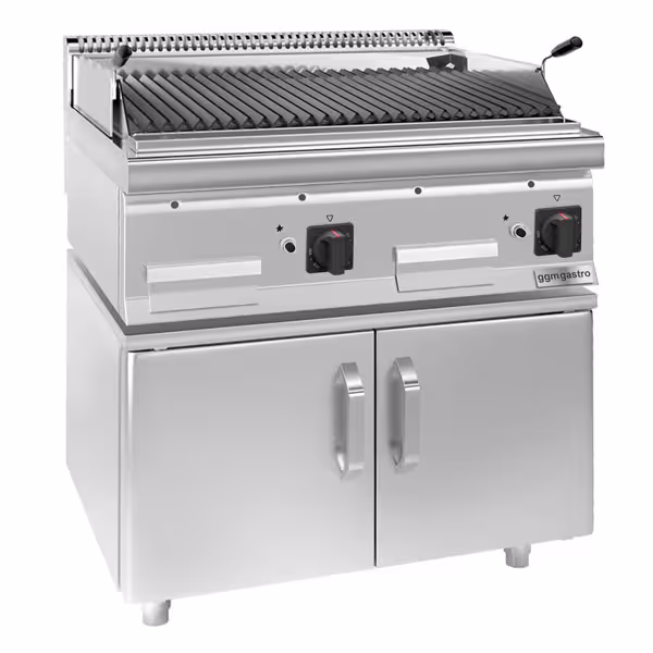 Grelhador de pedra de lava a gás (14 kW) grelha inclinável incl. quadro de base | grelha a gás | grelha de rocha de lava | pedras de lava | grelha de mesa | gastronomia