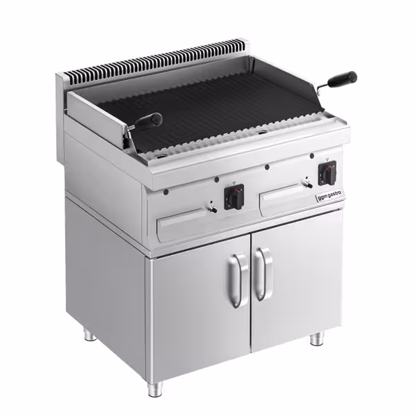 Churrasqueira a gás de pedra vulcânica - 800mm | 14kW - BBQ profissional - Com móvel - 700mm Prof.