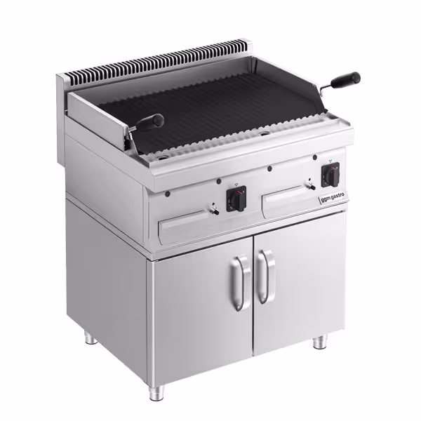 Gas lavasteengrill - 14kW - 0,8x0,7m - Kantelbaar grillrooster - 2 grillroosters - Staand model - 700mm diep - RVS