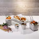 (6 Stück) Servier Frittierkorb - SNACKHOLDER - Edelstahl - 130x105mm - Silber