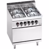Commercial Gas Range - 21,5 kW - 4 Burners - Electric Convection Oven 7,5 kW