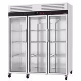 Koelkast RVS ECO - 1800liter - tot +8°C - met 3 glazen deuren - geforceerde koeling, digitaal thermostat, slot & roosters