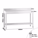 Edelstahl Arbeitstisch PREMIUM - 1400x700mm - mit Grundboden & Aufkantung