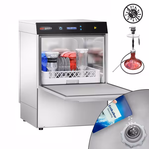 Commercial Dishwasher - Double‑Walled - 3.9 kW – Detergent/Rinse‑Aid Pumps – Load Height 340 mm – Shisha model – With Lye Pump