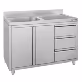 Lavello armadiato ECO - in acciaio inox - 1200x600mm - 3 cassetti - 1 vasca a sinistra