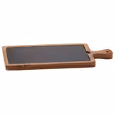 (6 st) Serveringsbräda - FUSIONA - 2-delars set - inkl. naturskifferplatta - akacieträ - 410x200 mm