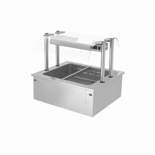 Inbouw bain-marie (drop-in) - 800mm - 1,71 kW - 2x GN 1/1 - met (glazen) spatscherm