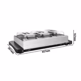Mesa de buffet quente PROFISSIONAL com placa vitrocerâmica em aço inoxidável - 657mm - 3x GN 1/3 - 400W - incl. 3x GN 1/3 recipientes e tampas