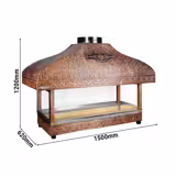 شواية فحم نحاسية - 1500mm - سطح الشواء: 1300x500mm - بزجاج حراري - نحاسي