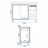Backbar PREMIUM PLUS - 1468x600 mm - 340 liter - 2 hängda glasdörrar, skyddskant 100 mm & utslagslåda för kaffe - rostfritt stål