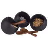 Servierset - MOON - 6-teiliges Set - 3 Melamin-Schalen à 50ml & 3 Holzlöffel - Schwarz